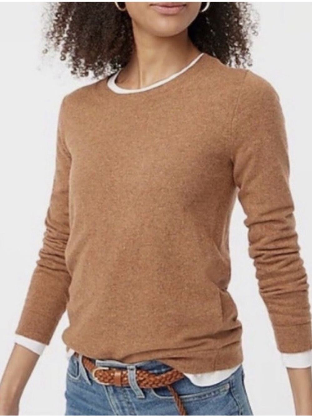 J. Crew Teddie Women's Cotton-Wool Sweater Heathered Camel - L